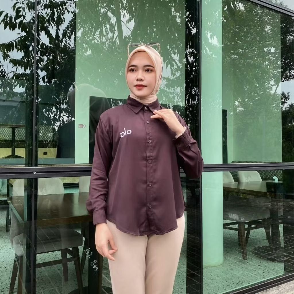 Kemeja Wanita Rayon Twill Premium | Atasan Kerja Formal Hijab Lengan Panjang