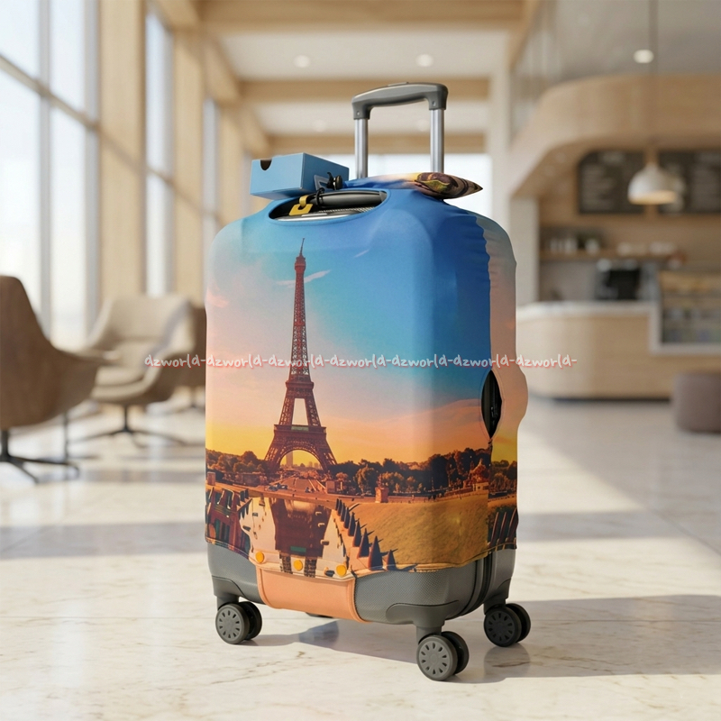 Passport Luggage Cover  22-26inch Sarung Koper Motif Menara Eiffel Size M Ukuran Paspor Paris