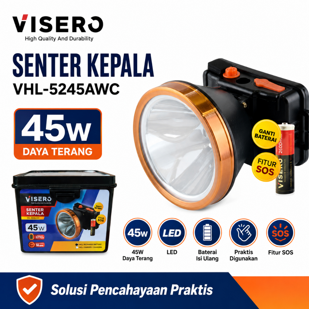 Senter Kepala VISERO VHL-5245AWC - Headlamp Outdoor Waterproof Rechargeable