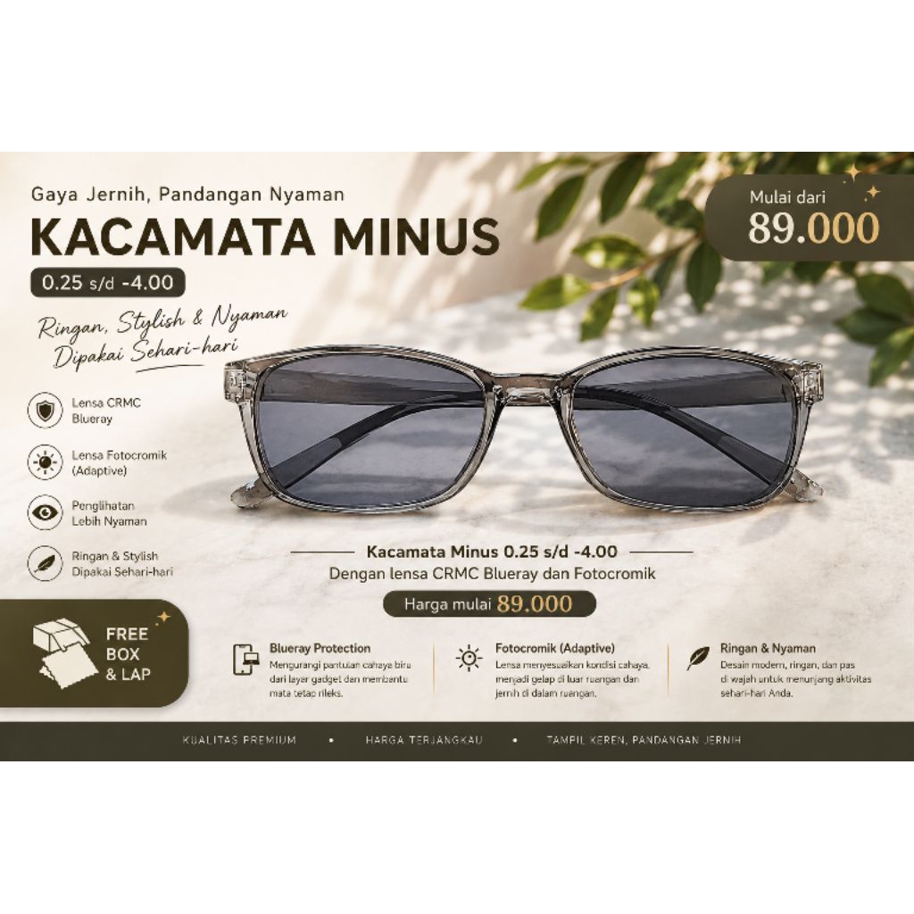 kacamata minus tinggi dengan lensa tipis