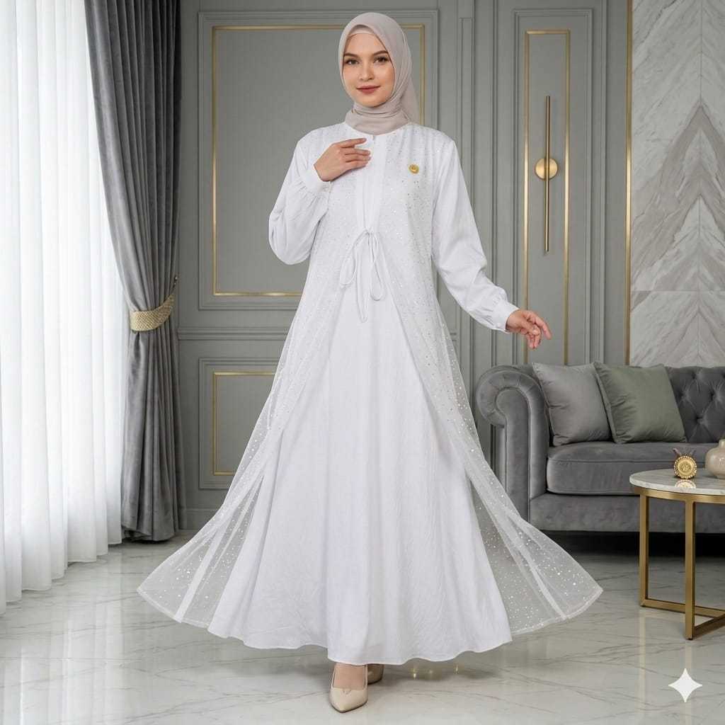 Dress Gamis Aisha Polo Linen Premium Kombinasi Brokat