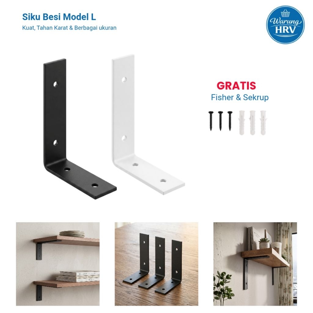 Besi Siku L / Siku Besi Penyangga / Bracket Siku - Model L Polos (Gratis Fisher Sekrup)
