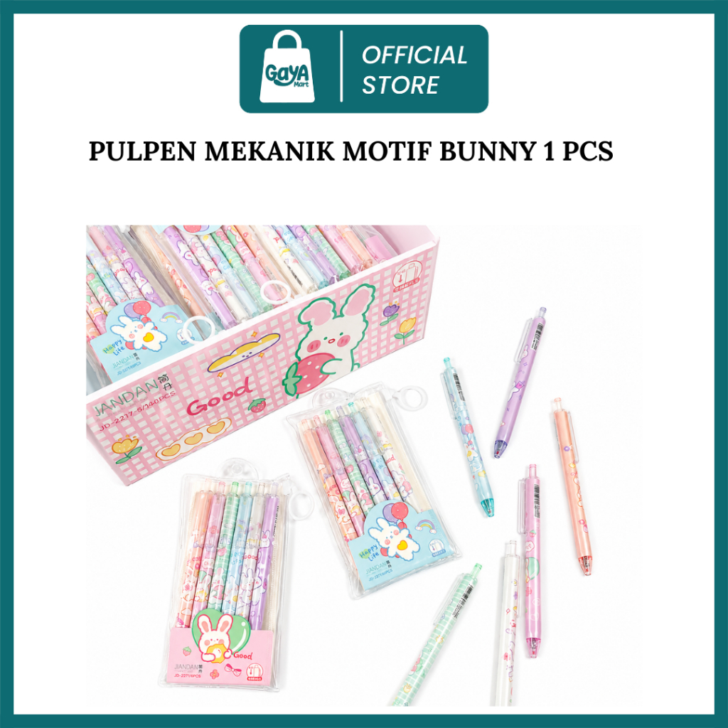 Pulpen Gel Karakter Bunny Kawaii Pastel Lucu 1 PCS | Pulpen Estetik Tinta Hitam | Warna Random