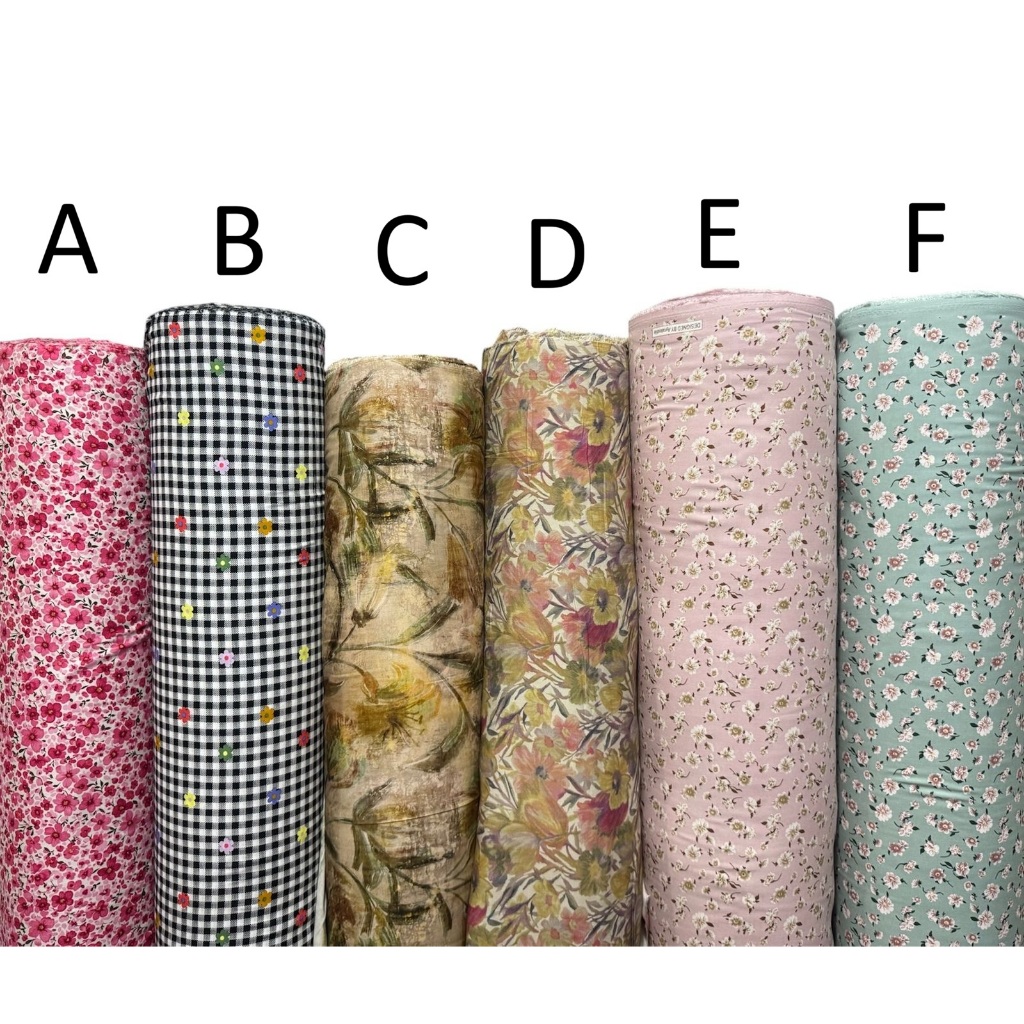 Bahan kain katun rayon viscose premium motif bunga kecil kotak hitam bunga terbaru best seller