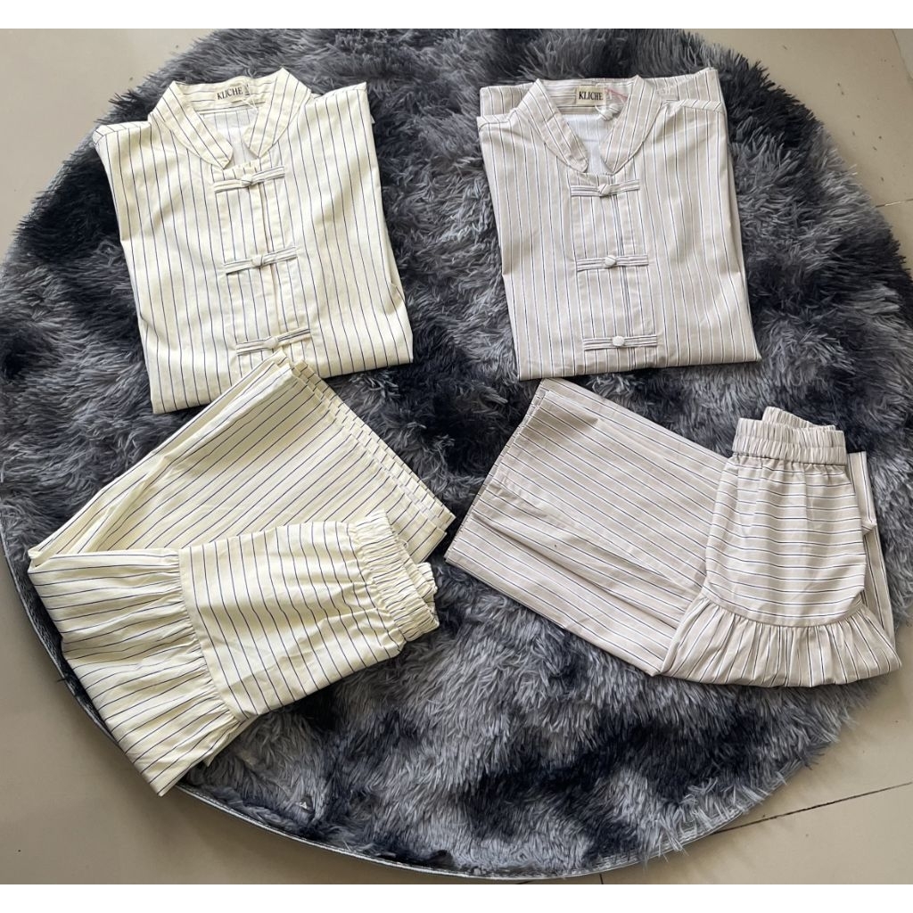 Siji cheongsam set katun stripe, cheongsam blouse wanita, atasan cheongsam stripe