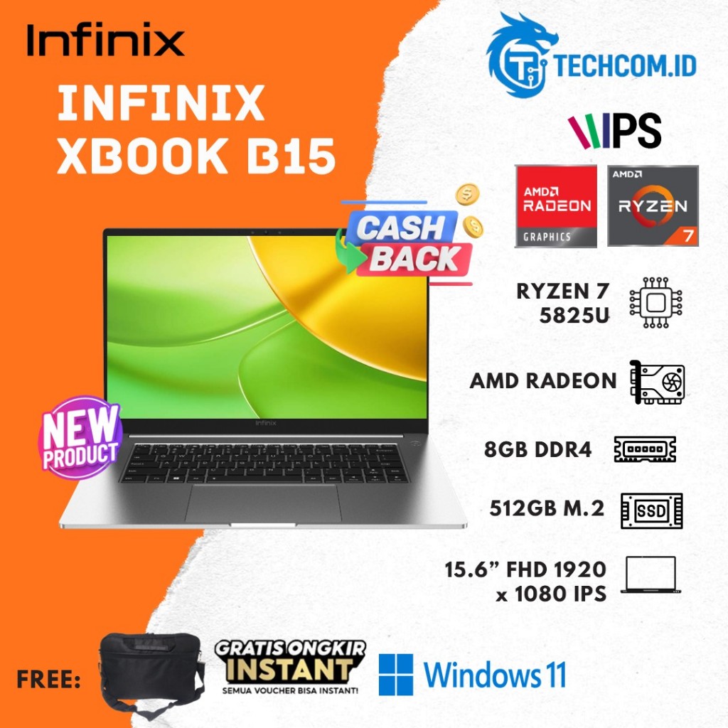 Laptop INFINIX XBOOK 15 RYZEN 7 5825U 8GB 512GB W11 15.6 FHD IPS