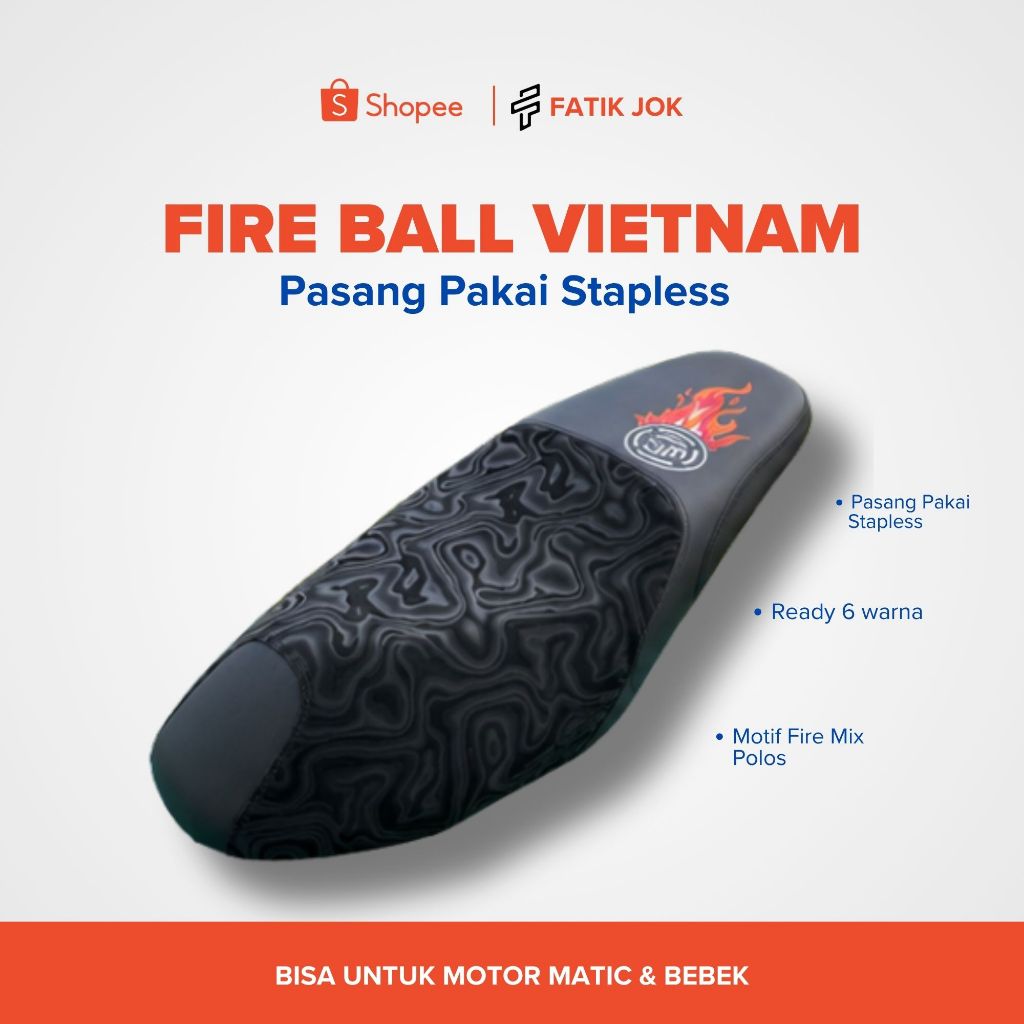 Sarung Jok Motor Matic PCX/Cover Jok Motor Matic PCX Motif Fire Ball Vietnam Pasang Pakai Stapless M