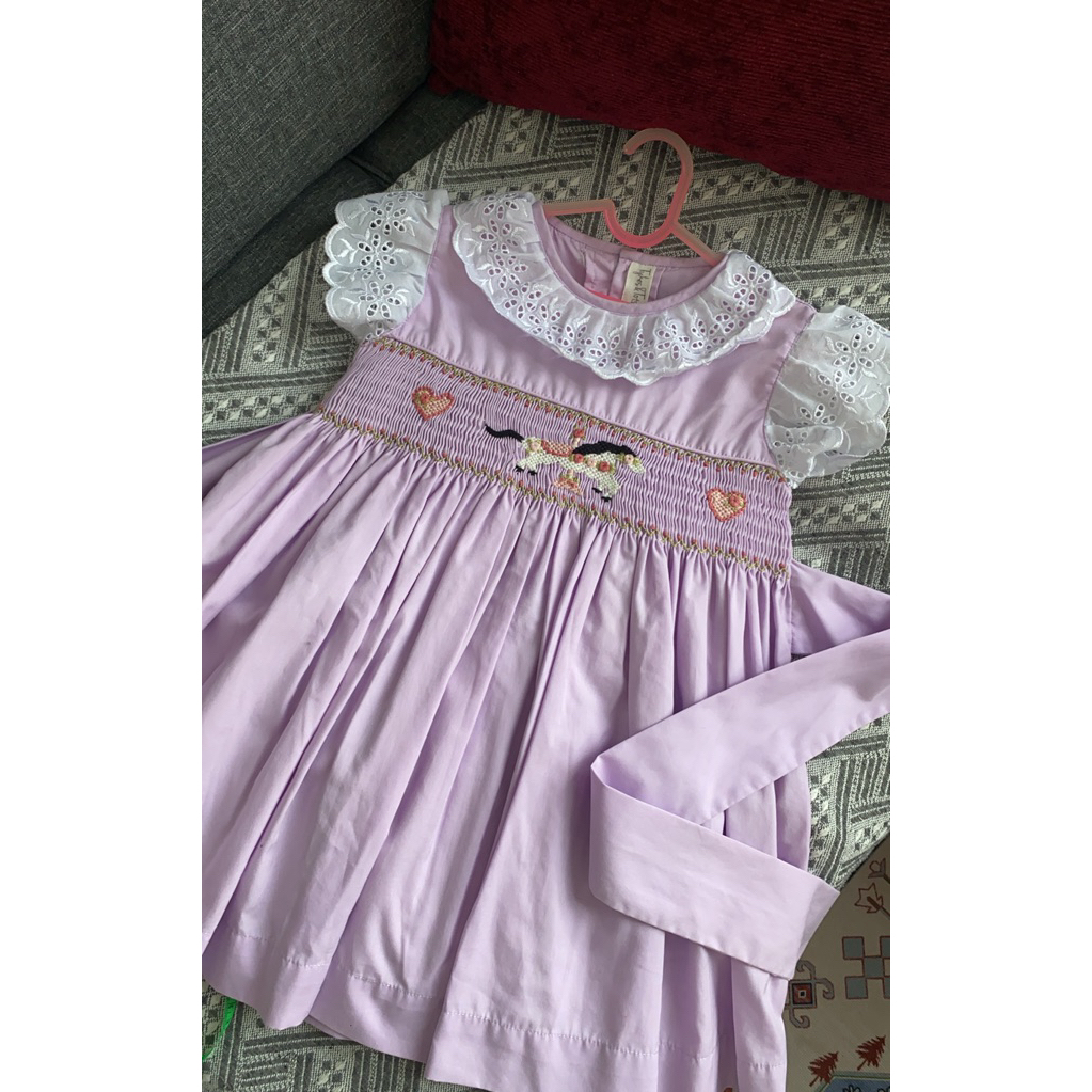 preloved dress handsmocked carousel komidi putar lilac tykes and tots 2-3th not dear gg