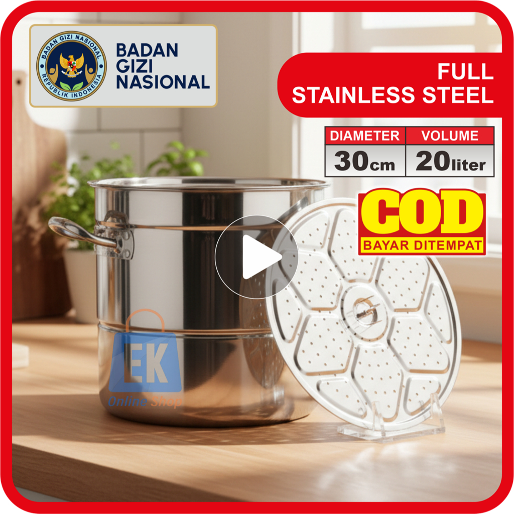 Panci Stainless 30cm - 20L | Dandang Stainless Steel | Panci Stainless Steel Tebal | Panci Jumbo