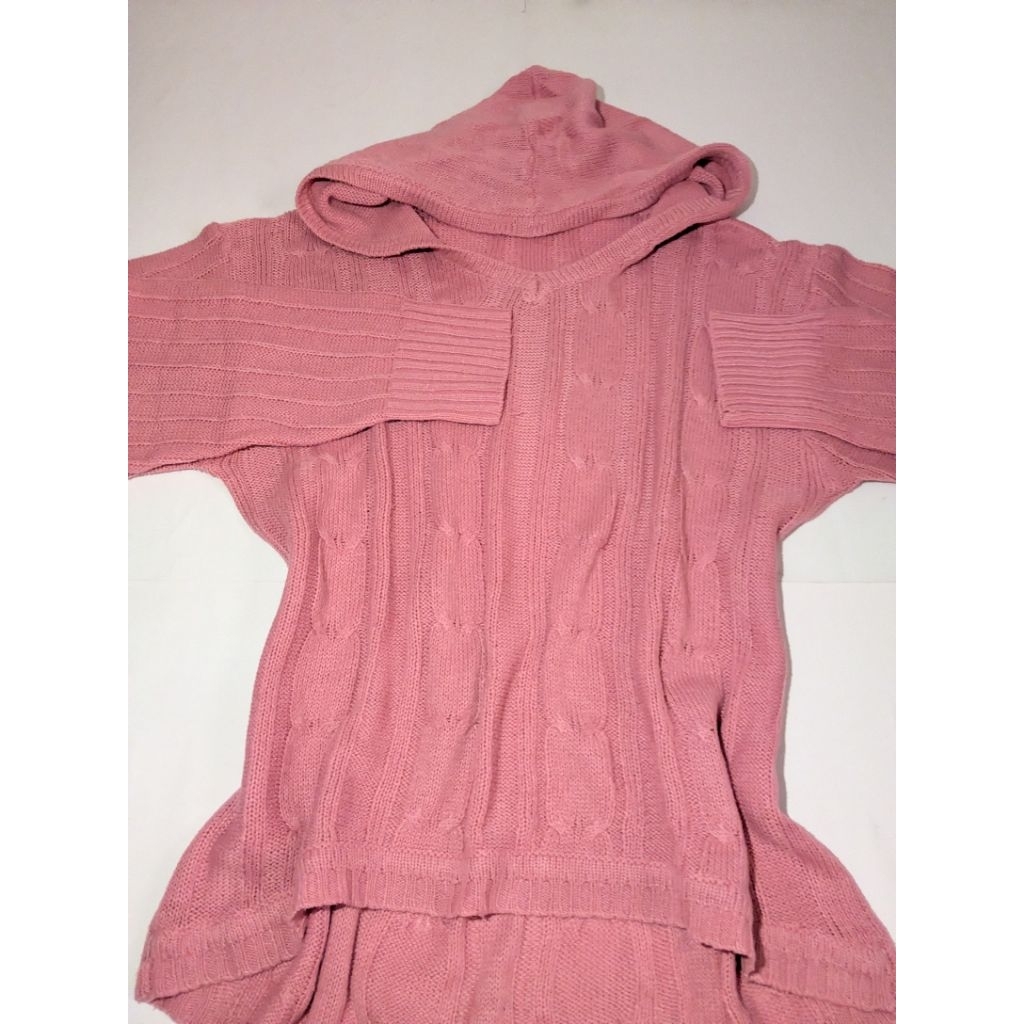 PRELOVED !!! sweater rajut - hoodie - pink - cable knit