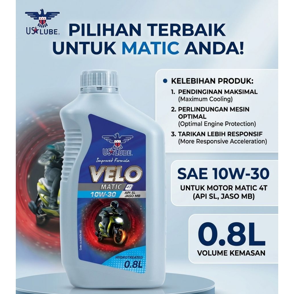​US Lube Velo Matic 10W-30 0.8L - Oli Motor Matic