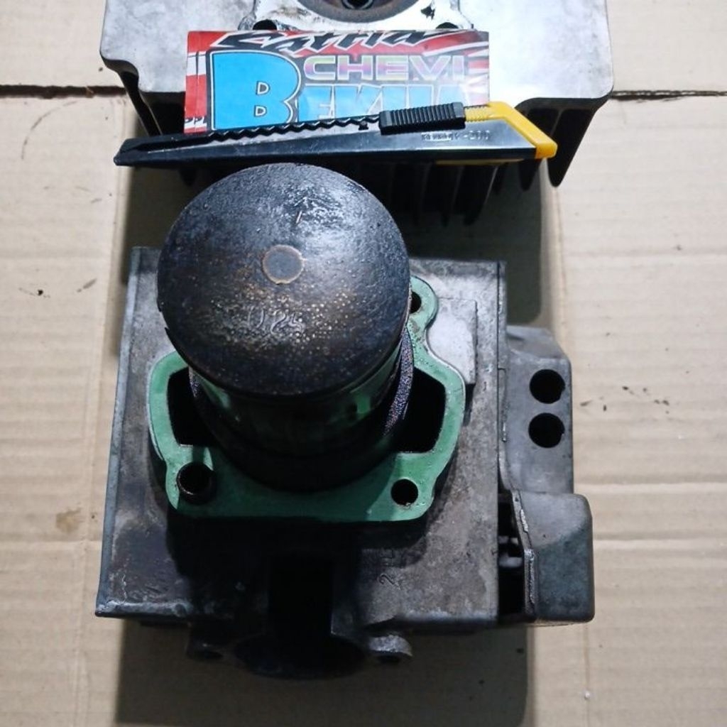 BLOK SEHER BORING BURING SET PISTON SET BLOK HED SATRIA HIU 2 TAK OS 25 STANDAR ORI COPOTAN