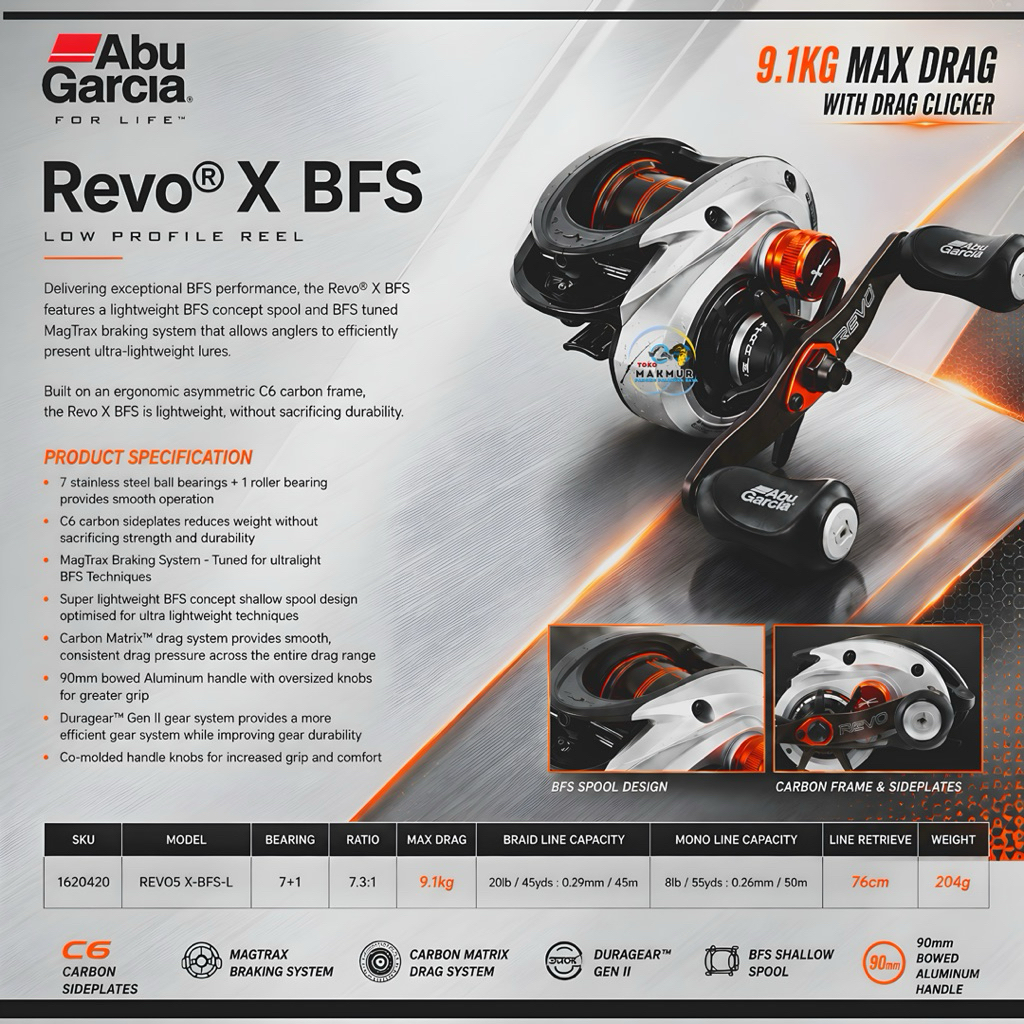 Reel BC Baitcasting Abu Garcia Revo X BFS ||  Max Drag 9.1KG || Dilengkapi Drag Clicker