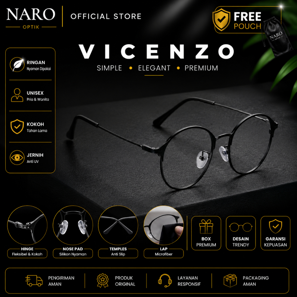 NARO Frame Kacamata Vincenzo Pria Wanita Antiradiasi Photocromic