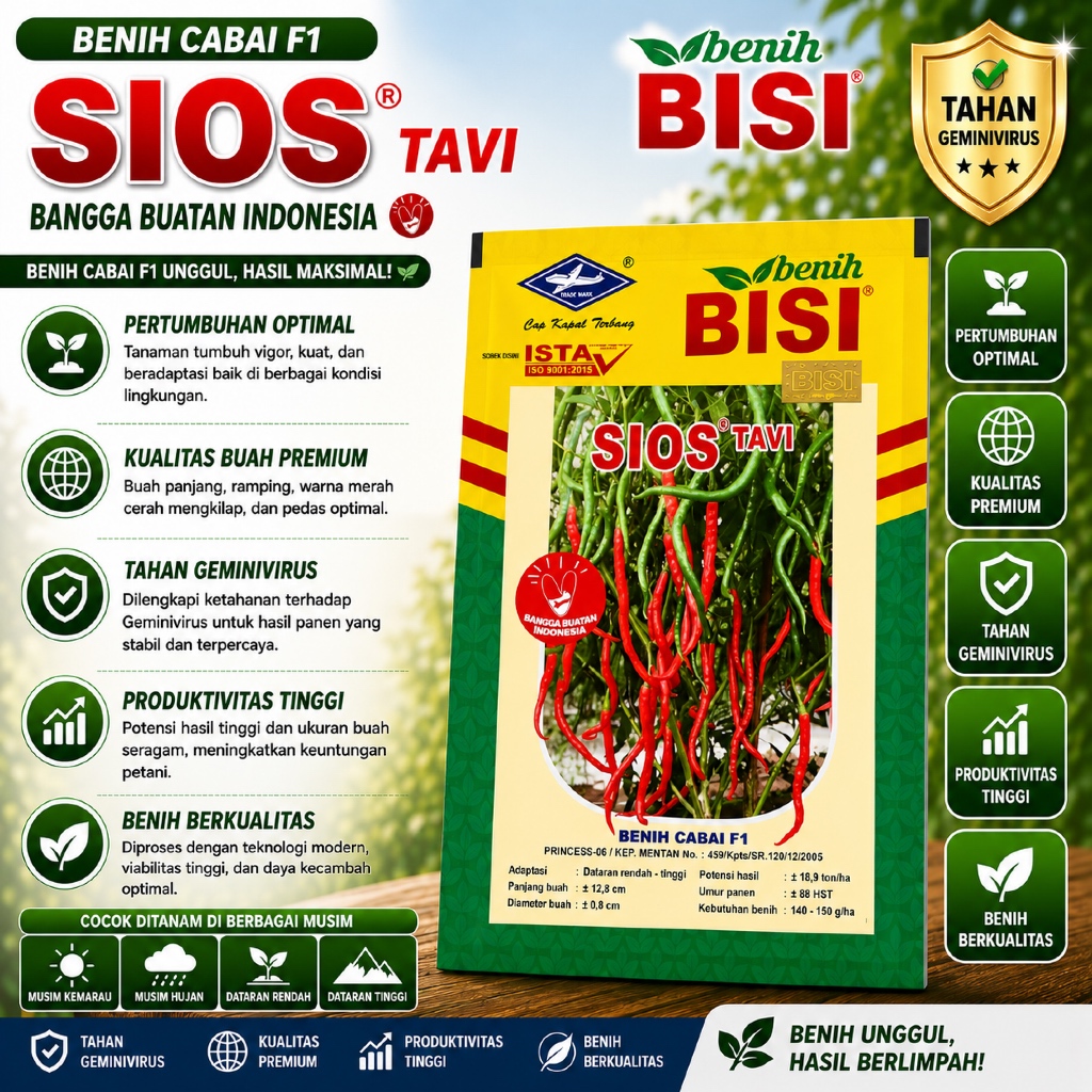 Benih Cabai Keriting Sios Tavi 10 gram | Benih Sios Tavi Cap Kapal Terbang Original