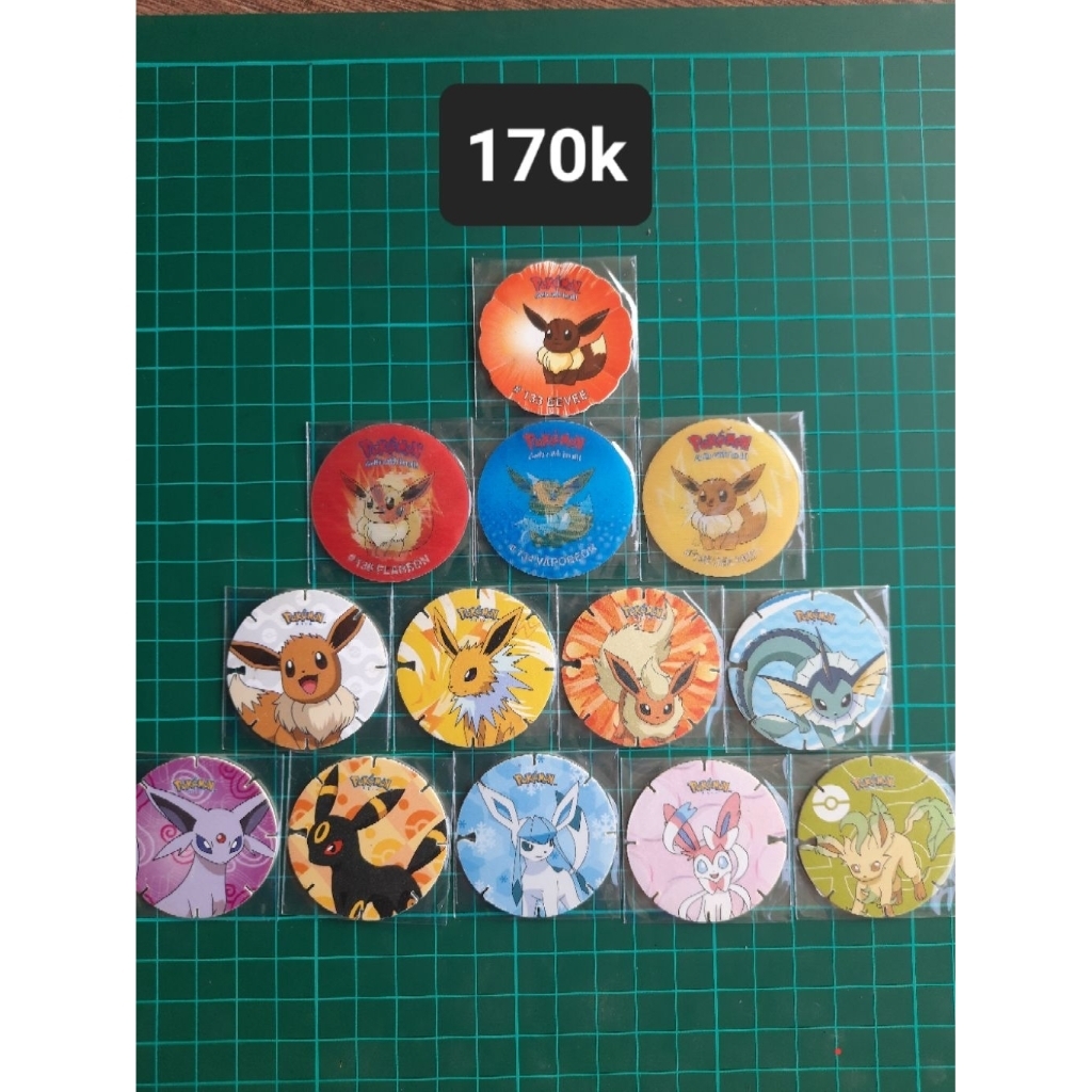 pokemon tazos 3d smash spin eevee evol  set