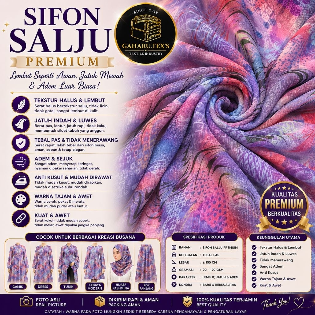bahan sifon salju - bahan sifon premium - bahan sifon motif abstrak - sifon meteran