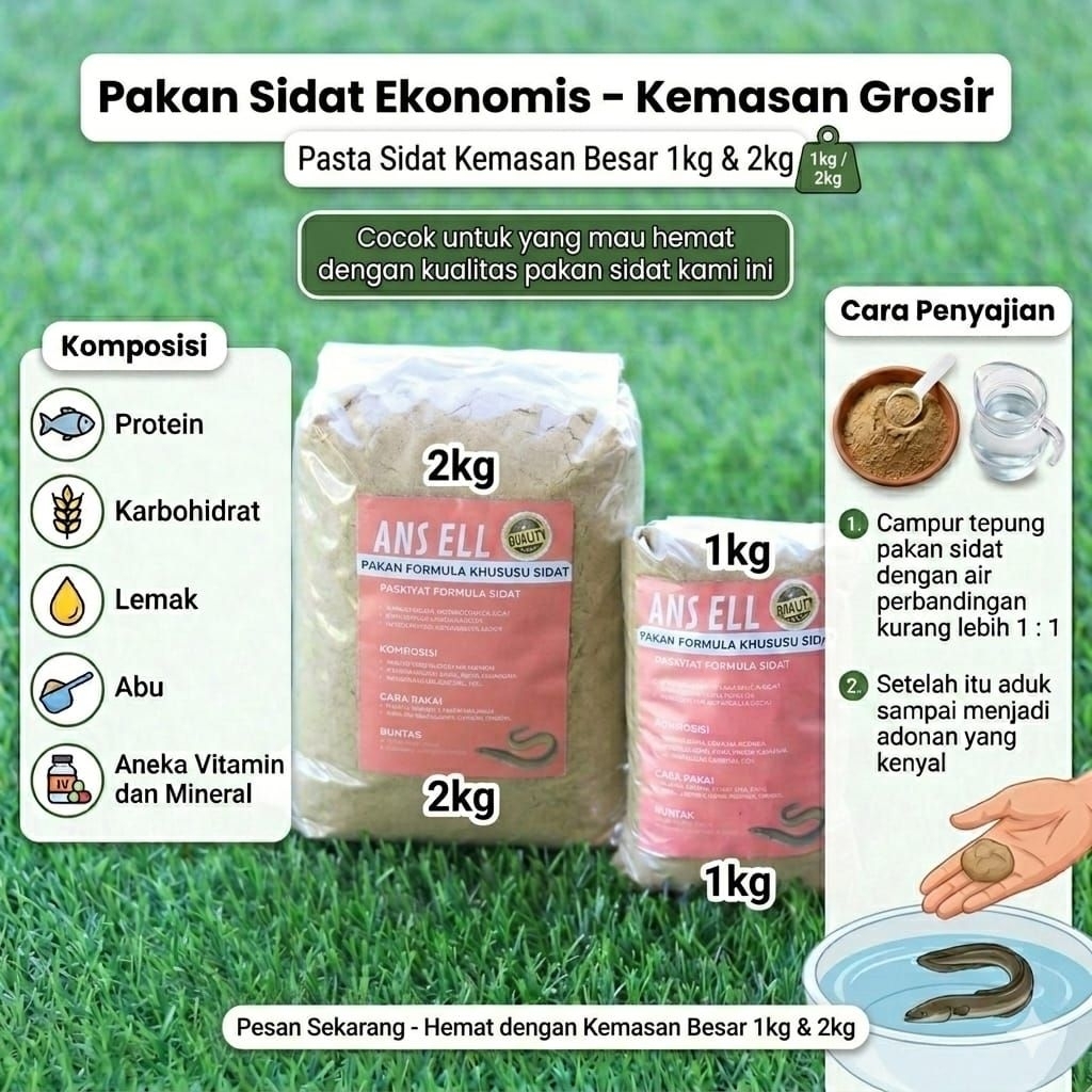 pakan serbuk sidat 1 kg/pasta sidat/pakan sidat glass eel/sidat bebyy elver/sidat elver
