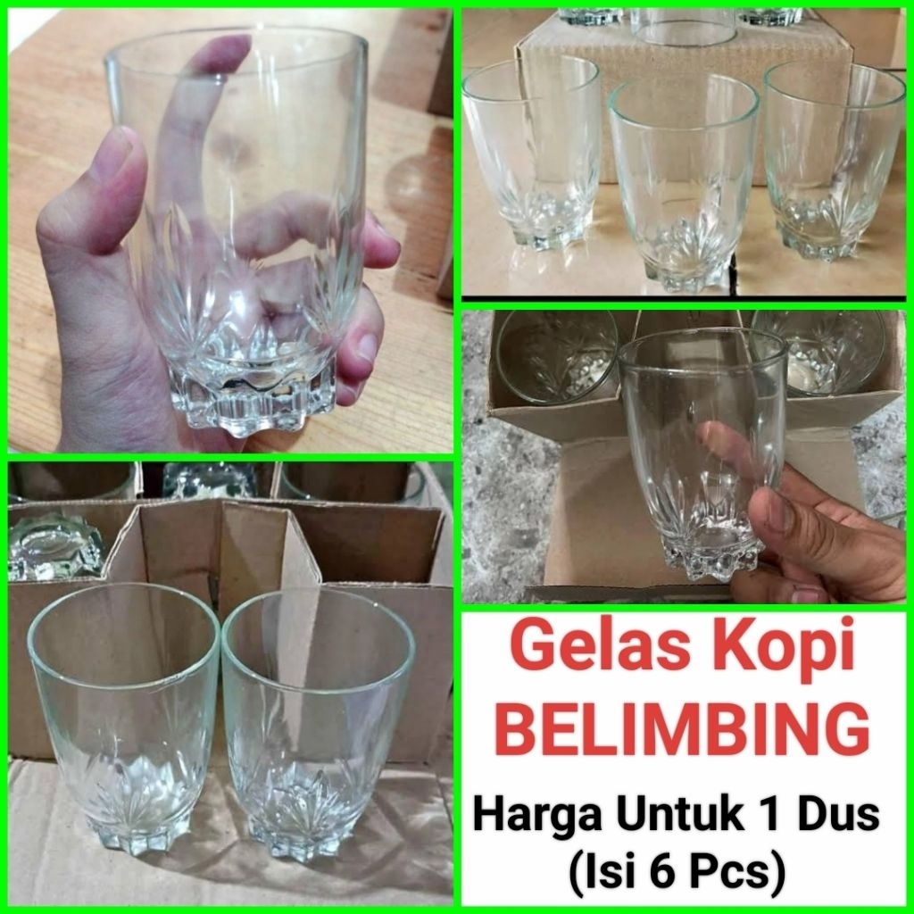 gelas kopi kaca gelas kopi jadul BELIMBING 1 Dus Isi 6 Pcs