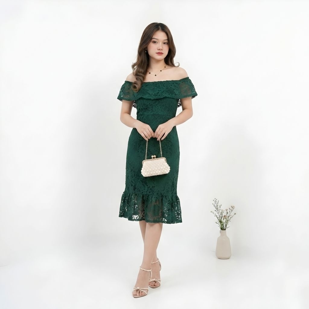 Dress Sabrina San San Gaun Brokat Natal Remaja Korean Style Terbaru Fh