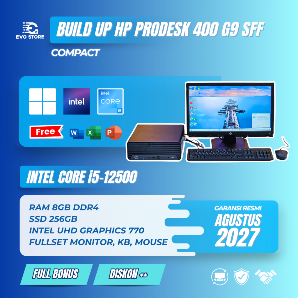 PC Build Up Hp SFF 400 G9  + Monitor 19inch ( Garansi on 4 Agustus 2027 )Intel Core i5-12500 - Ram 8