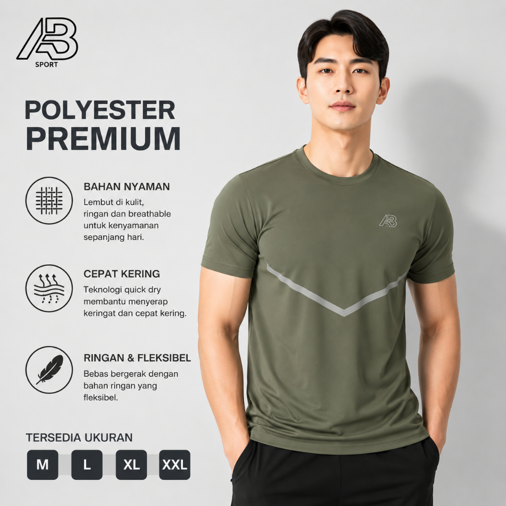 JACK AB Sport Kaos Olahraga Pria Premium Polyester Quick Dry – Baju Sport Gym Running Fitness Green/
