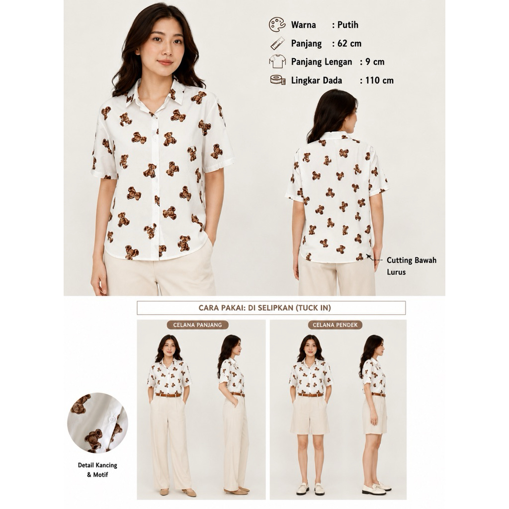 TEDDY SHIRT / KEMEJA TEDDY BEAR / KEMEJA KATUN IMPORT BKK