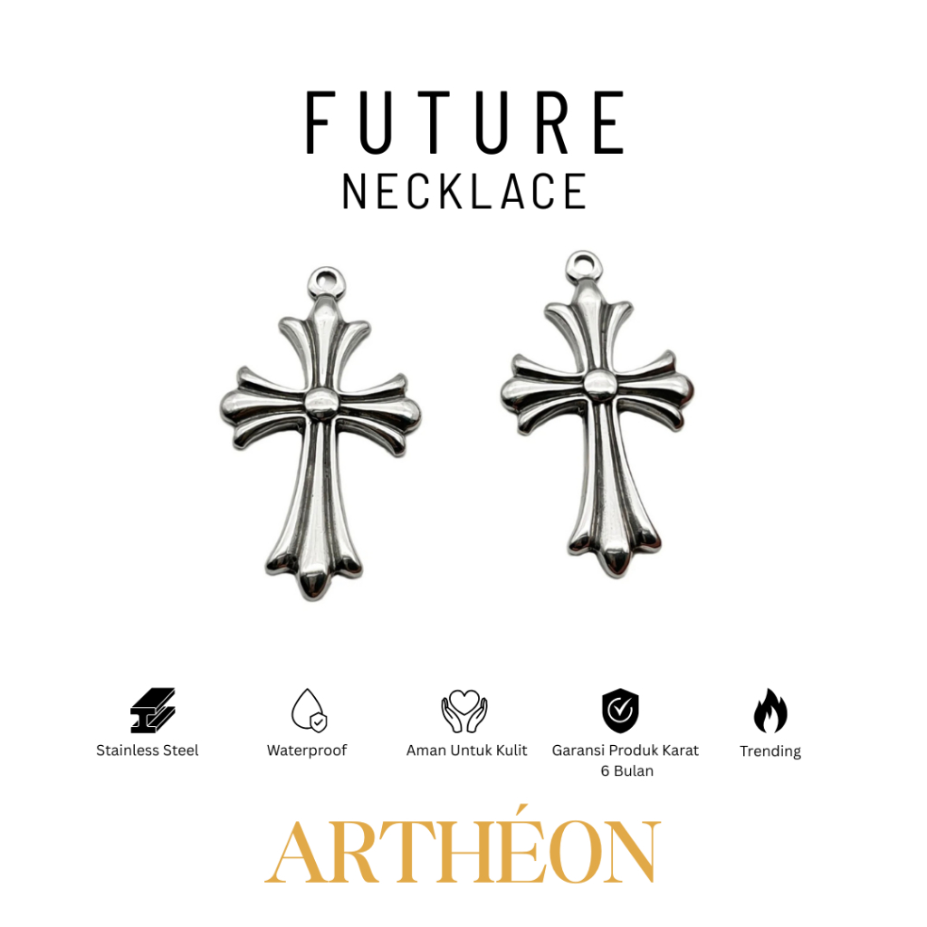 ARTHÉON FUTURE Necklace Kalung Chrome Hearts Necklace Pria Wanita Anti Karat Premium 55+5cm Silver