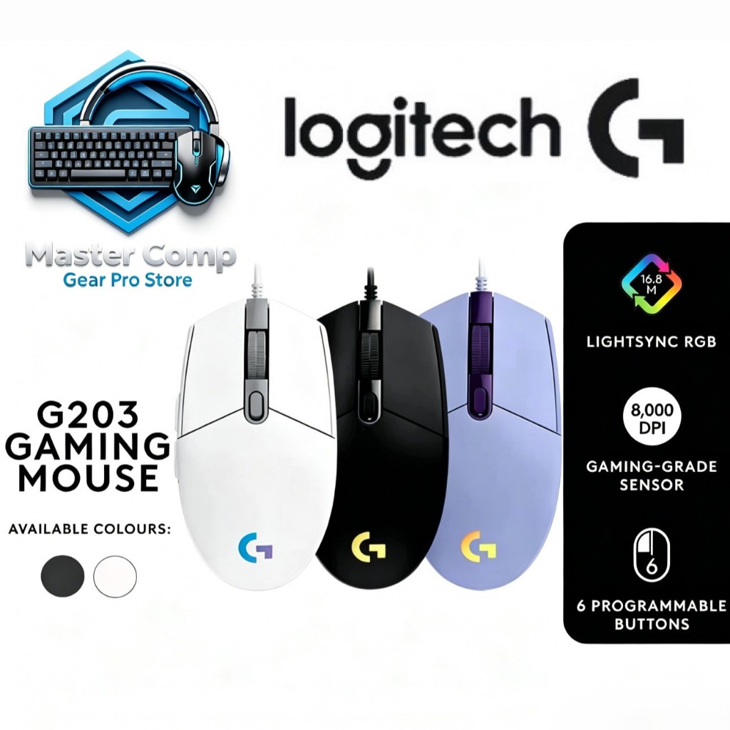 Logitech Gaming Mouse G203 Logitech G203 Mouse Gaming Wired RGB Lightsync 8,000 DPI