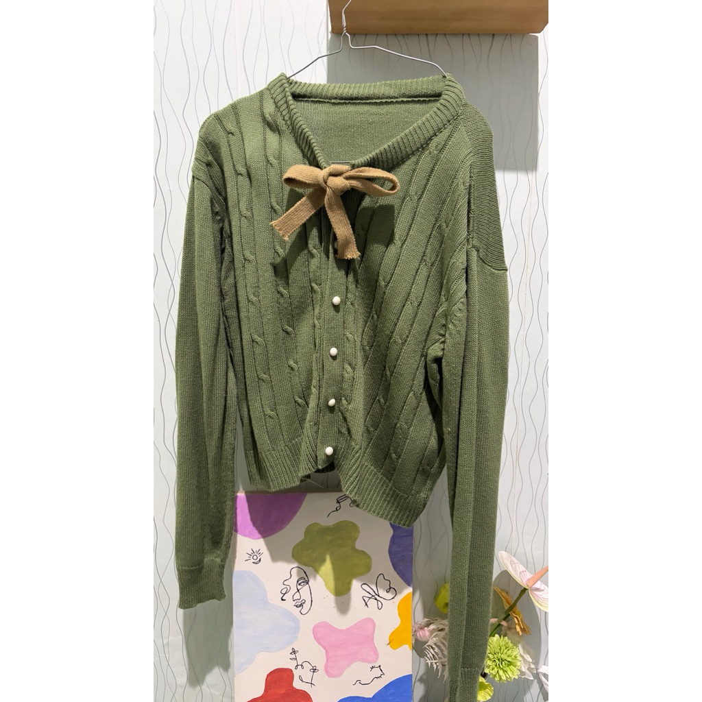 preloved cardigan cable pita hijau