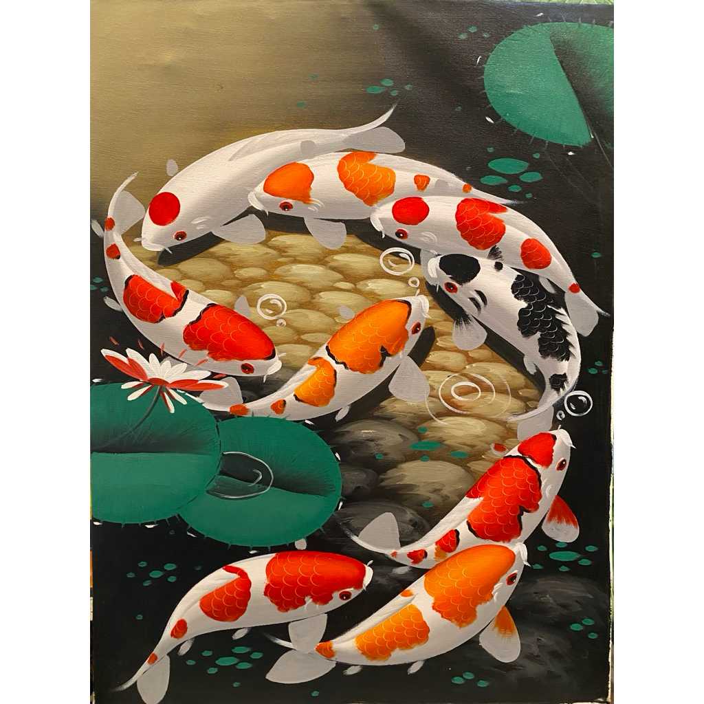 lukisan Canvas Ikan Koi 9, Feng shui, Lukisan Buatan Tangan