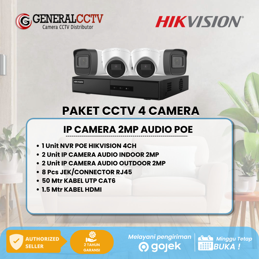 PAKET 4 IP KAMERA HIKVISION 2MP AUDIO