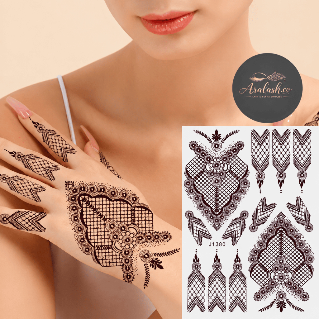 Stiker Henna Tangan Henna Tempel Waterproof Tattoo Henna Temporary Motif Arab Elegan Putih & Merah
