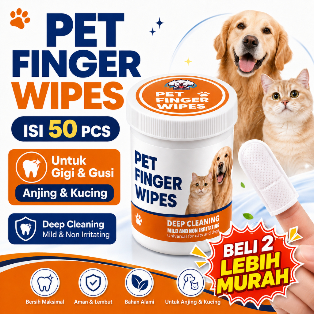 Pet Finger Wipes 50 Pcs Tisu Jari Pembersih Gigi Anjing Kucing Pet Dental Wipes Finger Pad Clean Tee
