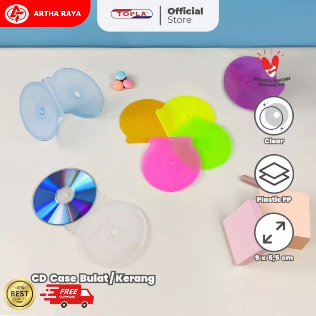 TOPLA CD Case Bulat / Kerang Tempat Kaset Bening Kotak Mika