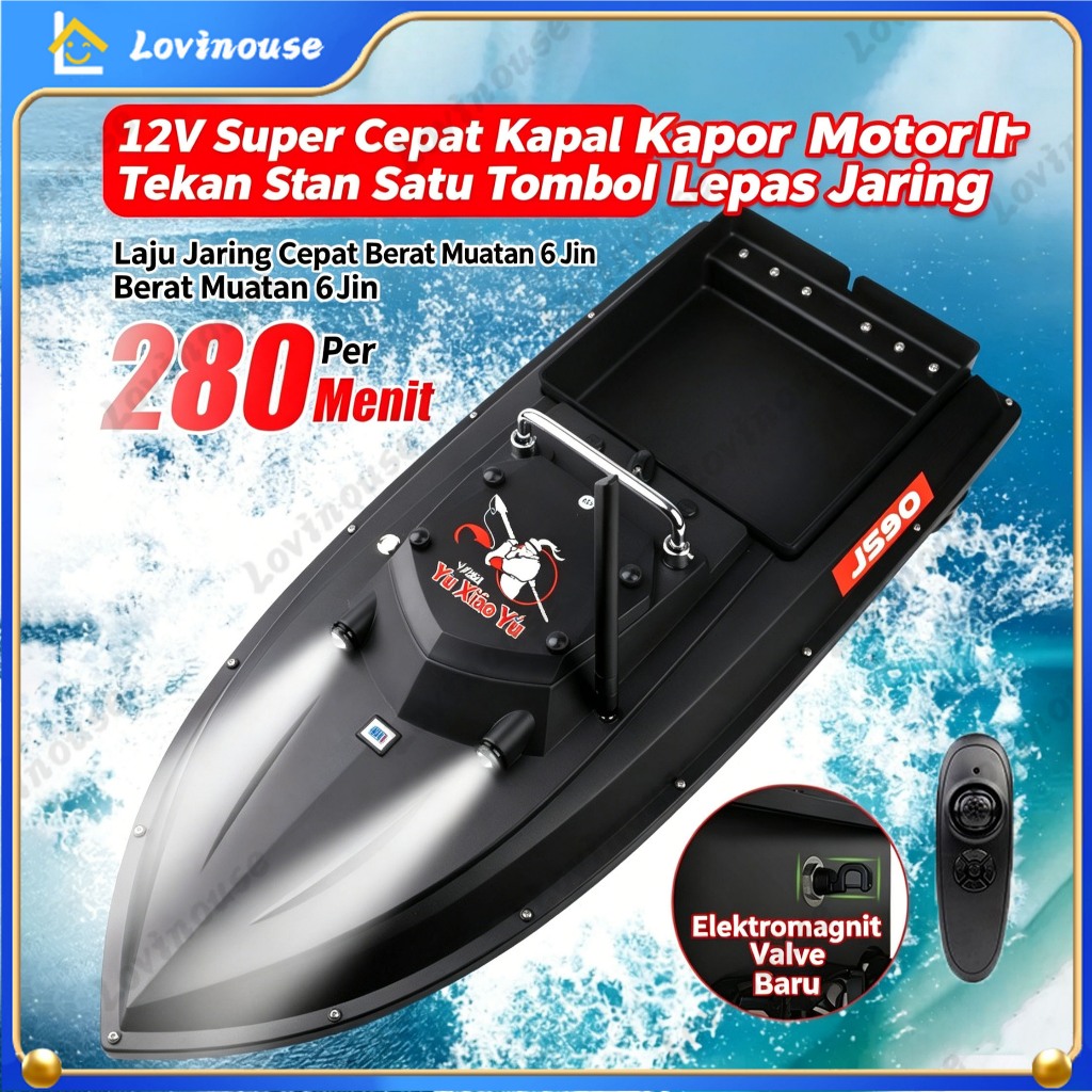 Perahu Mancing Fiber Alat Pancing Remote Control 2H 12v Cepat 280m/min Pukat Tarik Satu Tombol Pelep