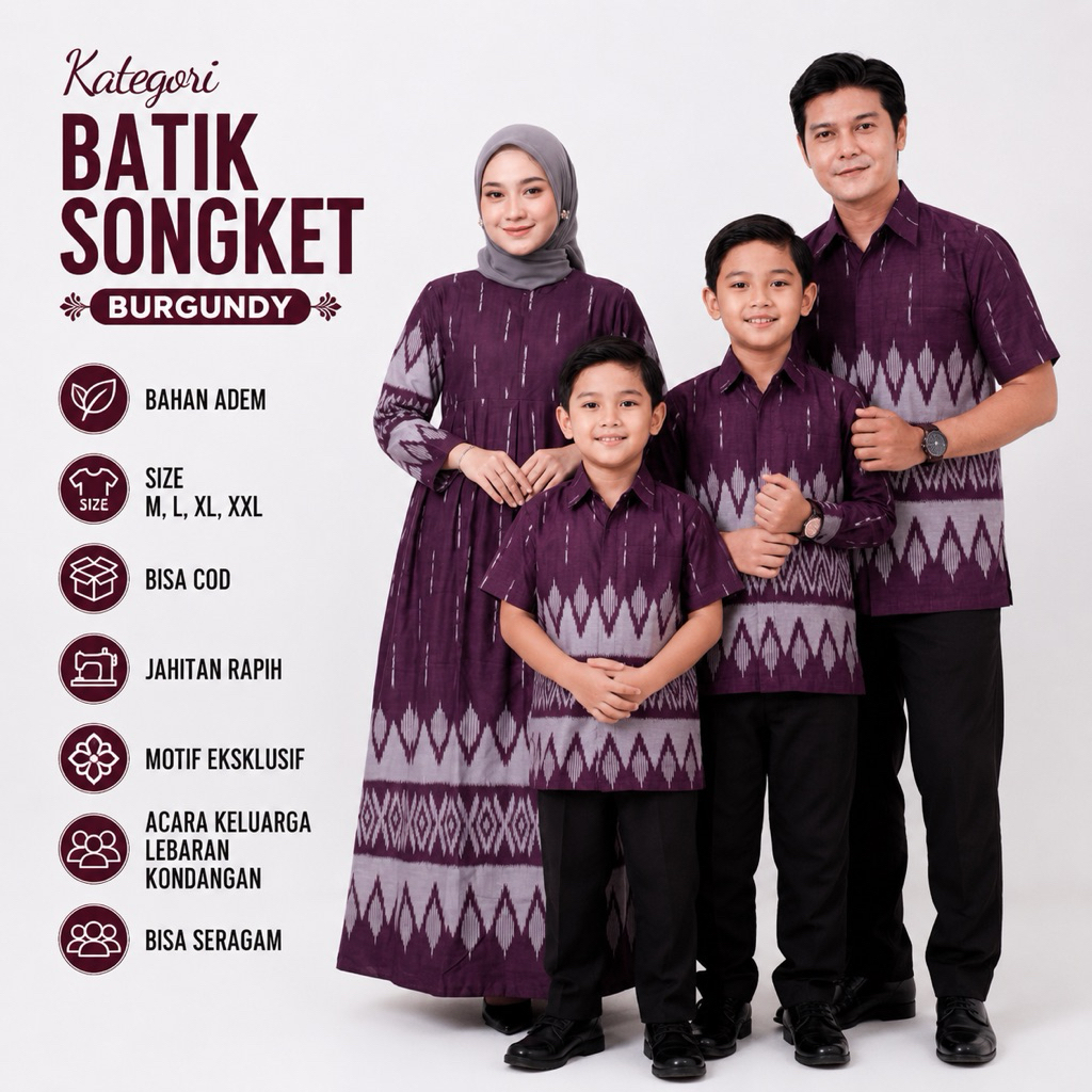 SONGKET BURGUNDY | Batik Couple Ayah Anak // Baju Batik Keluarga Sarimbitan Kongangan Lebaran