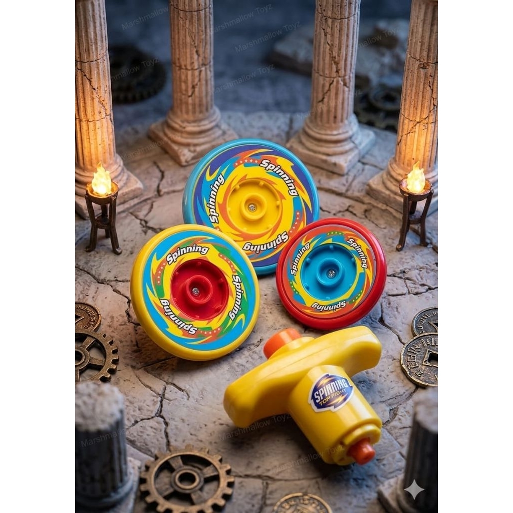 [ Marshmallow Toyz ] Gasing Battle Gyroscope Set – Triple Spinning Top Mainan Adu Gasing Anak