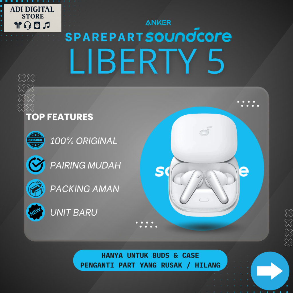 SPAREPART SOUNDCORE ANKER LIBERTY 5 | Buds Kiri | Buds Kanan | Case Charger | Original Baru