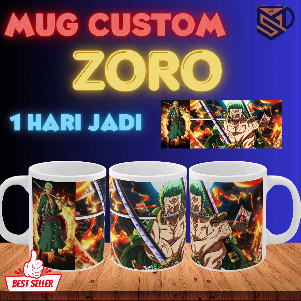 Mug Karakter Zoro Onepiece Mug sablon Mug souvenir Mug karakter Kartun Langsung jadi