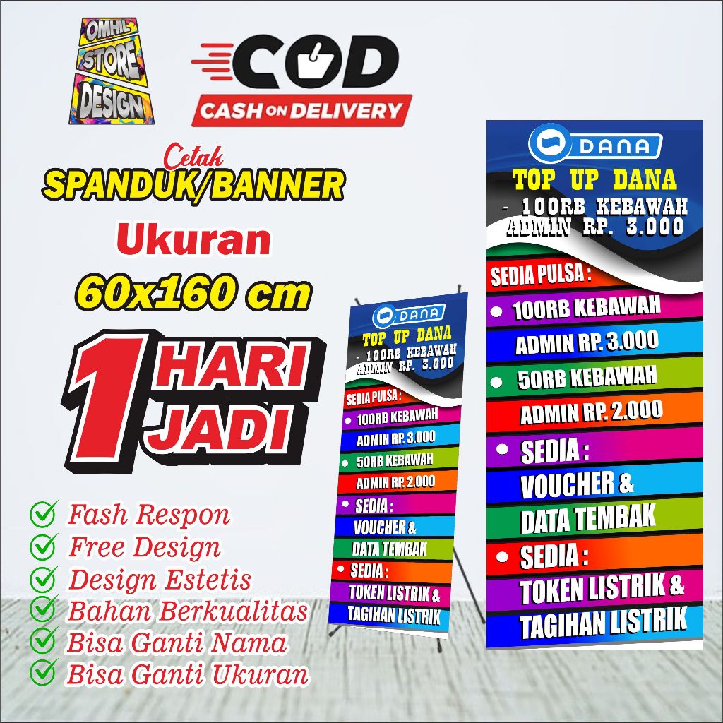 Spanduk Banner 60x160cm Top Up E-wallet Free Design