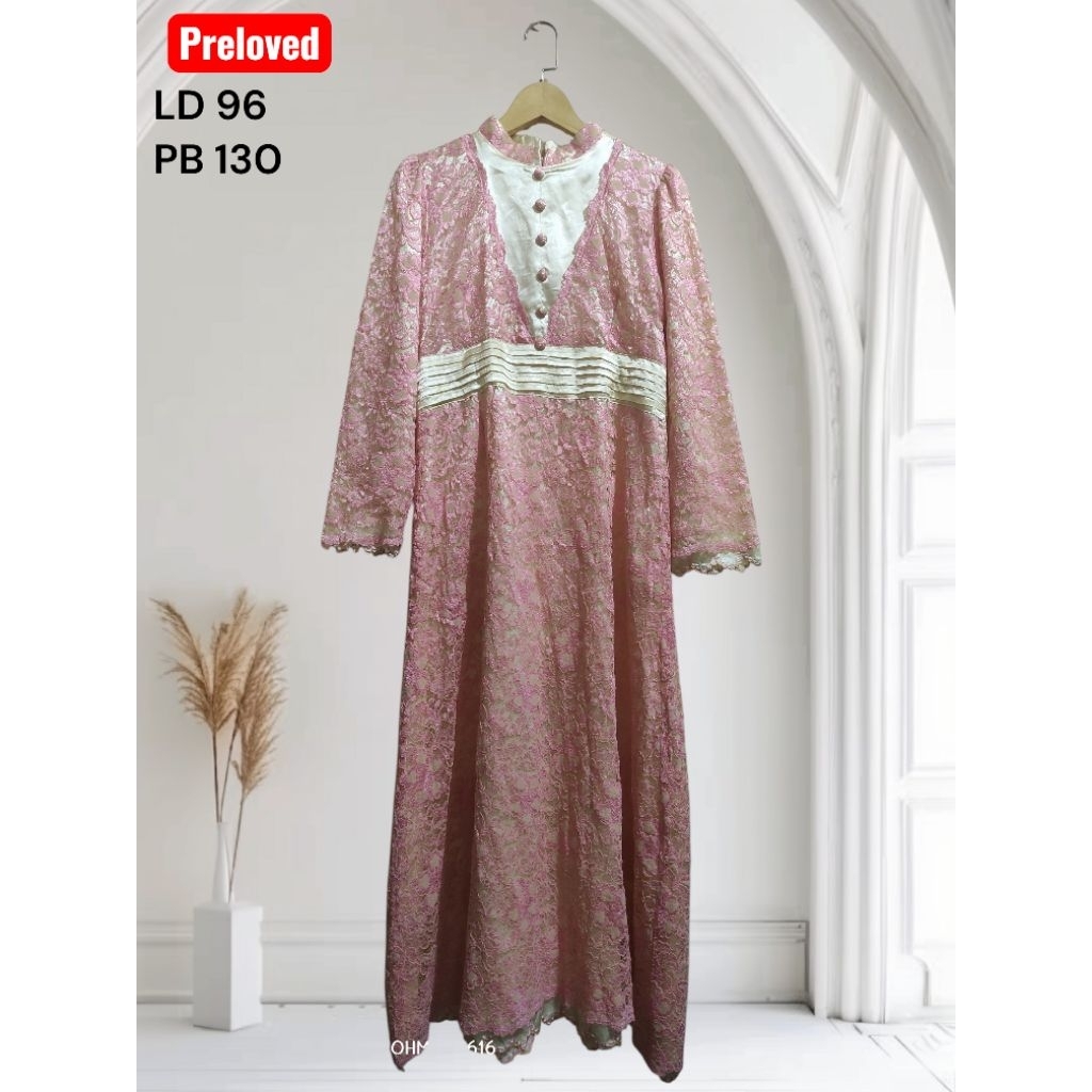 PL gamis full brukat pink LIKE NEW LD 96
