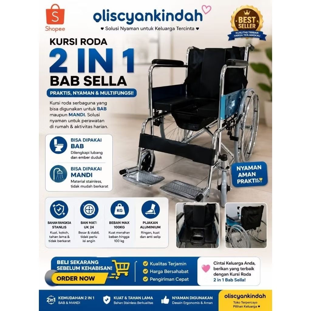 Kursi roda 2in1 kursi roda bab/ kursi roda multifungsi