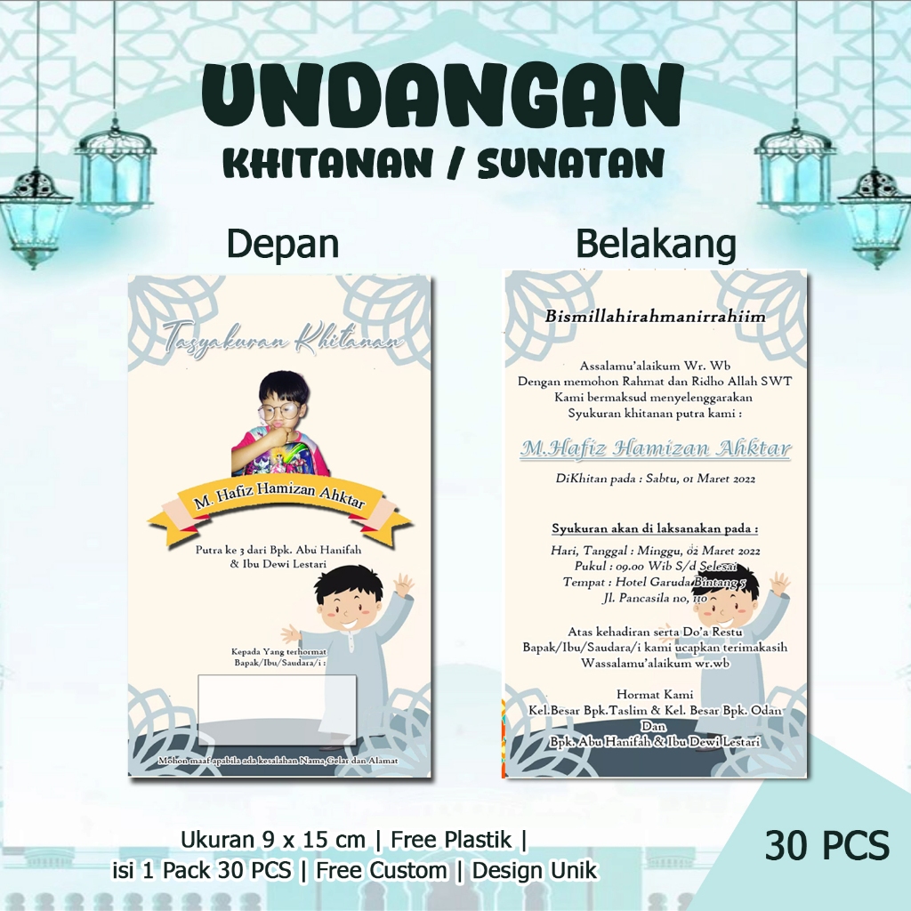 Undangan Khitan Kecil Custom Nama dan Foto Undangan Sunat KK04