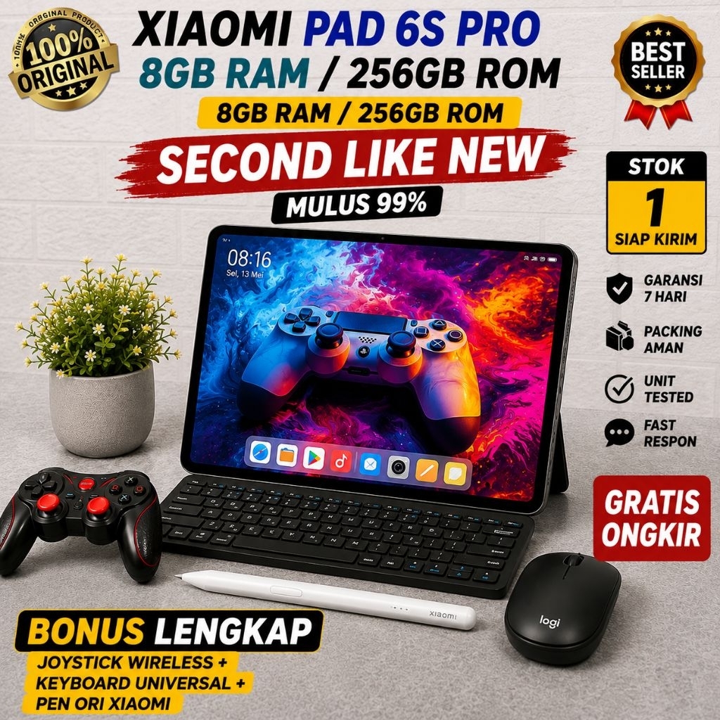 MI PAD 6S PRO BONUS FOCUS PEN ORI BONUS JOYSTICK WIRELESS LAYAR 12 IN RAM 8/256GB SECOND ORIGINAL