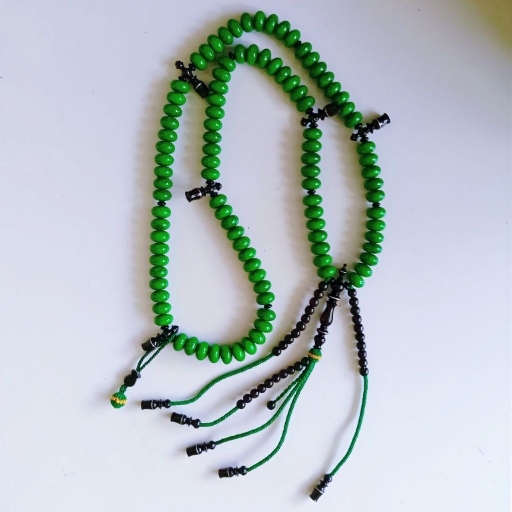 TASBIH TIJANI CORAL HIJAU GRENN MIX YUSER 12x7 mm