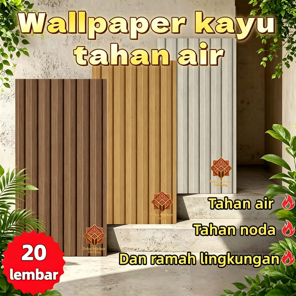 30x60 cm, 20 lembar per kemasan Wallpaper vinil bertekstur kayu imitasi berkualitas tinggi dengan ke