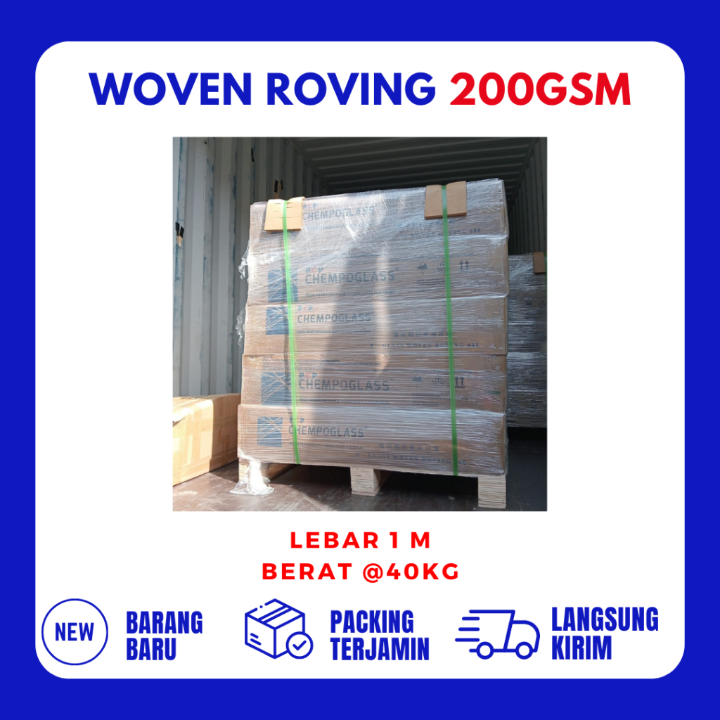 woven roving wr 200- serat fiberglass anyaman kotak lebar 1m/1roll @40kg