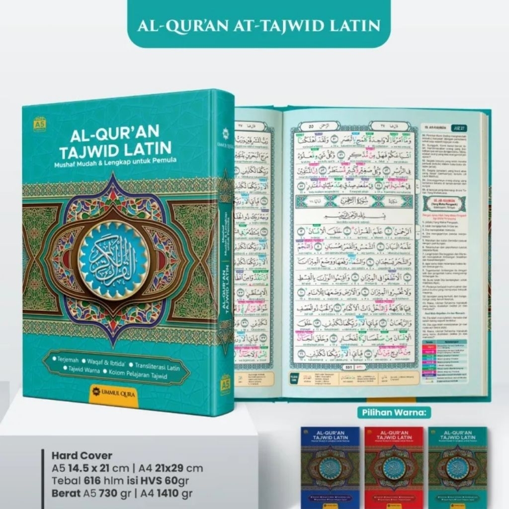 Al-Qur"an At-Tajwid A4 Hijau Tosca - Tajwid Mudah, Waqaf & Ibtida, Terjemah Mudah