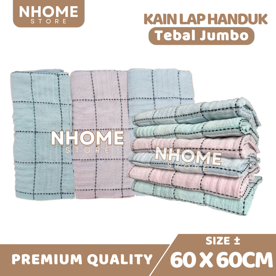 Serbet Dapur 1 Lusin Tebal Jumbo Lap Kain Dapur Handuk Lap Piring 60 x 60 cm